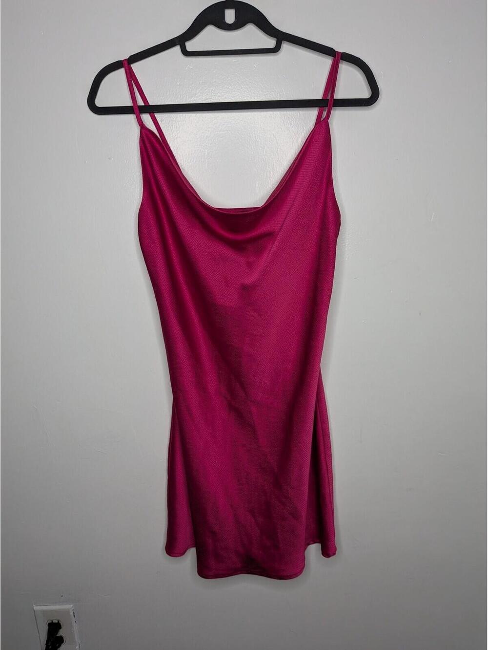 Shinestar Slip Dress Womens M Pink Satin Cowl Neck Adjustable Strap Mini Party